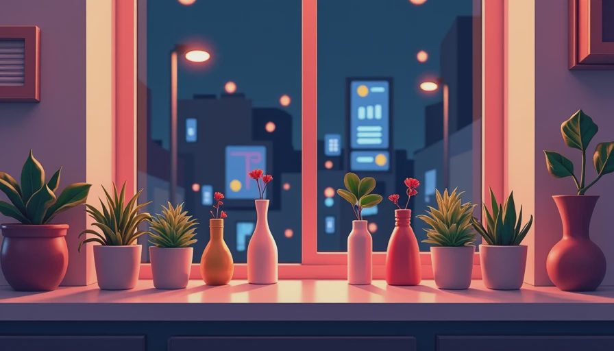 Illustration for kitchen window sill decor